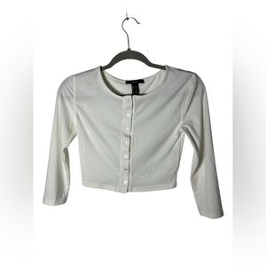 Forever 21 Women’s White Cropped Button-Front Cardigan Small